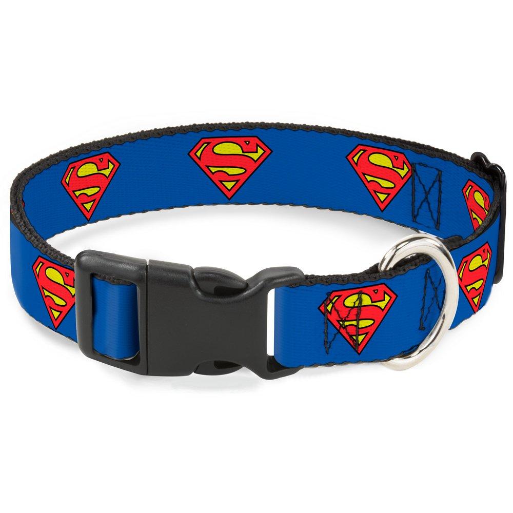 [Australia] - Buckle-Down Plastic Clip Collar - Superman Shield Blue - 1/2" Wide - Fits 9-15" Neck - Large 1" Wide - Fits 11-17" Neck - Medium 