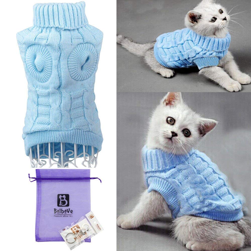 Bolbove Bro'Bear Cable Knit Turtleneck Sweater for Small Dogs & Cats Knitwear Blue X-Small - PawsPlanet Australia