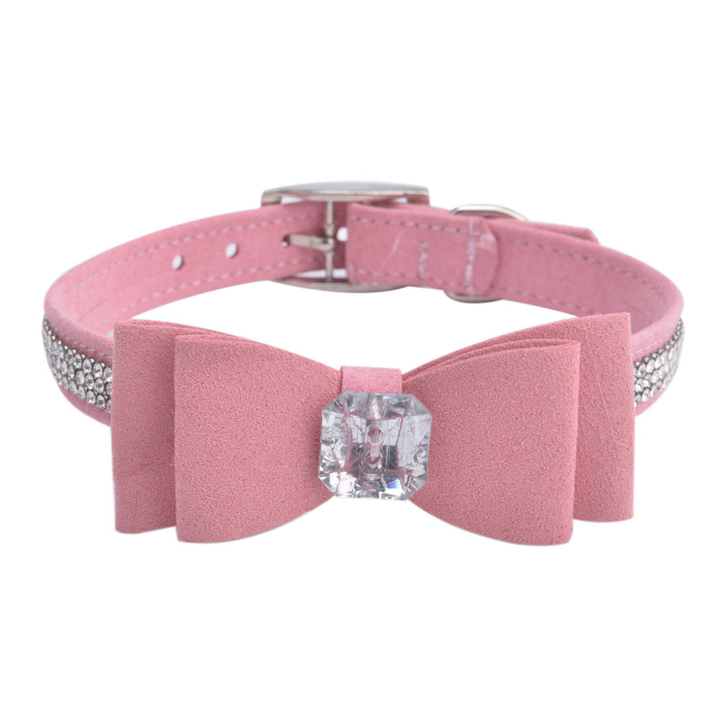 BINGPET Diamond Bow Tie Crystal Rhinestone Pet Collar Designer Girl Boy Dog Collars Medium Pink - PawsPlanet Australia