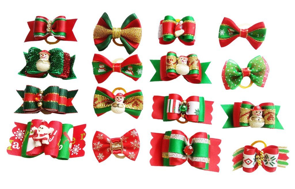 PET SHOW Christmas Pet Dog Hair Bows W/Rubber Bands Xmas Cat Puppy Grooming Accessories Color Assorted Pack of 20 All assorted - PawsPlanet Australia