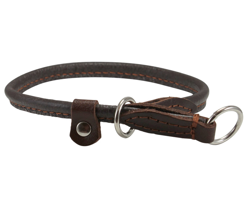 [Australia] - Round Genuine Rolled Leather Choke Dog Collar Brown 20" Long 