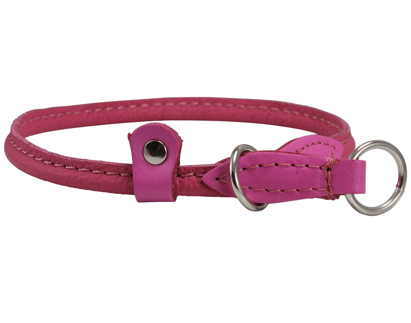 [Australia] - Round Genuine Rolled Leather Choke Dog Collar Pink 15" Long 