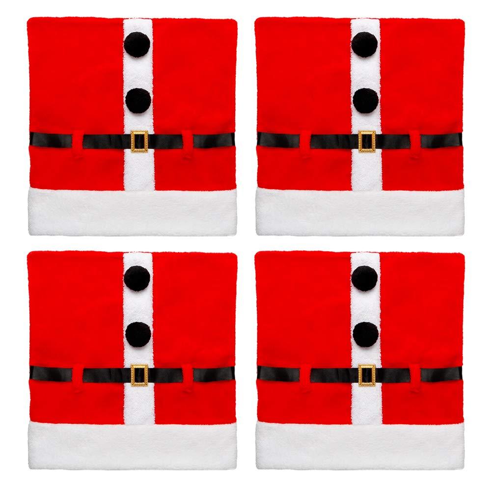 D-FantiX Santa Claus Suit Christmas Chair Covers with Belt Buckle Dining Room Chair Covers Holiday Christmas Decorations Red Set of 4 - PawsPlanet Australia