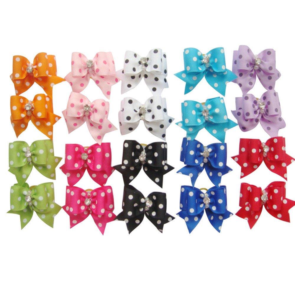 PET SHOW Dot Hair Bows with Rubber Bands Pet Hair Bows Cat Puppy Grooming Accessories Assorted Color Assorted Pack of 10 - PawsPlanet Australia