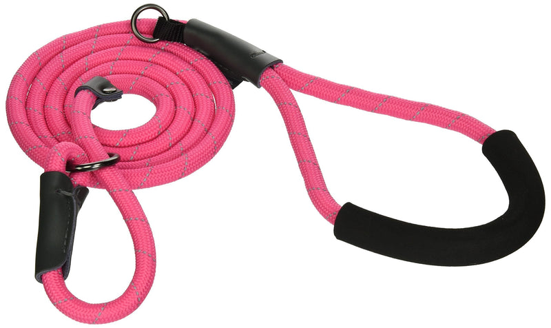 [Australia] - Bow & Arrow Neon Nylon Rope Slip Lead Dog Leash with Reflective Stitching, 5-Feet Neon Pink 