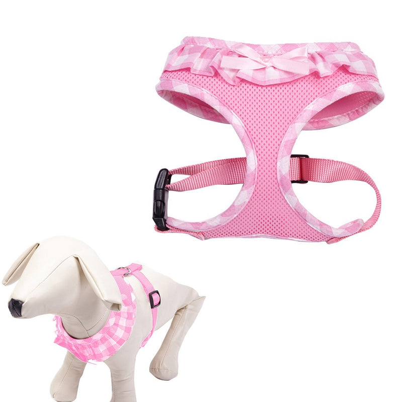 [Australia] - EXPAWLORER Checkered Frills Fashion Puppy Harness for Pets Dog & Cat XS Pink 