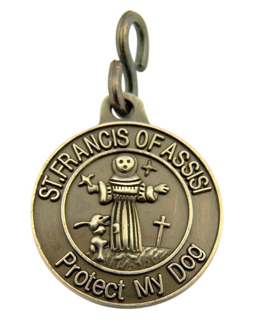 Religious Gifts Pewter Saint Francis of Assisi Protect My Dog Collar Medal, 1 Inch - PawsPlanet Australia