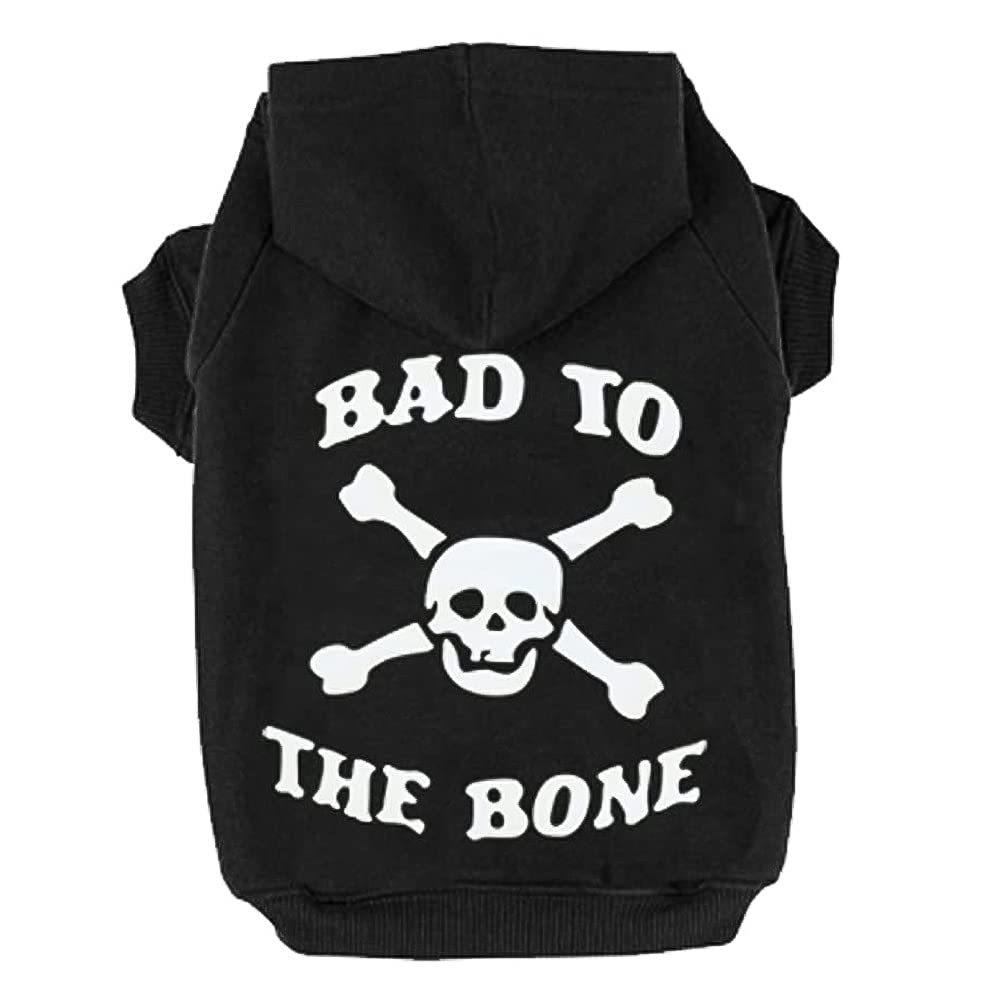 EXPAWLORER Bad to The Bone Printed Skull Cat Fleece Sweatshirt Dog Hoodies¡­ Small Black - PawsPlanet Australia