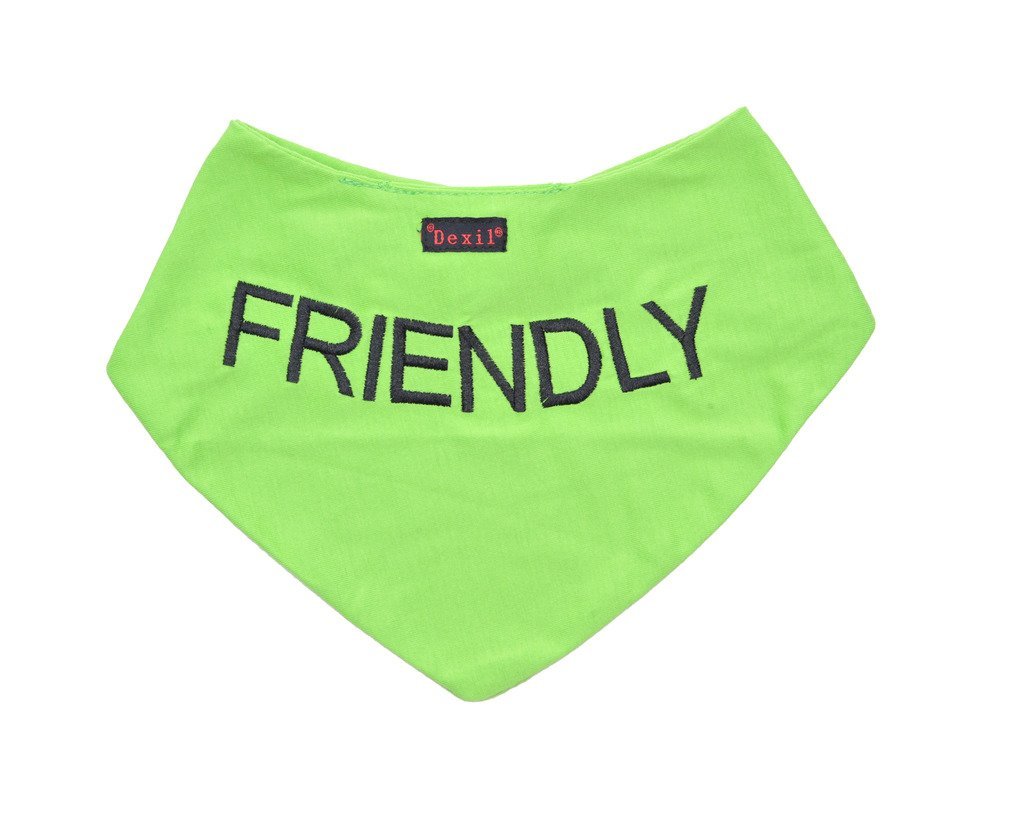 Dexil Friendly Green Dog Bandana Quality Personalised Embroidered Message Neck Scarf Fashion Accessory Prevents Accidents by Warning Others of Your Dog in Advance - PawsPlanet Australia