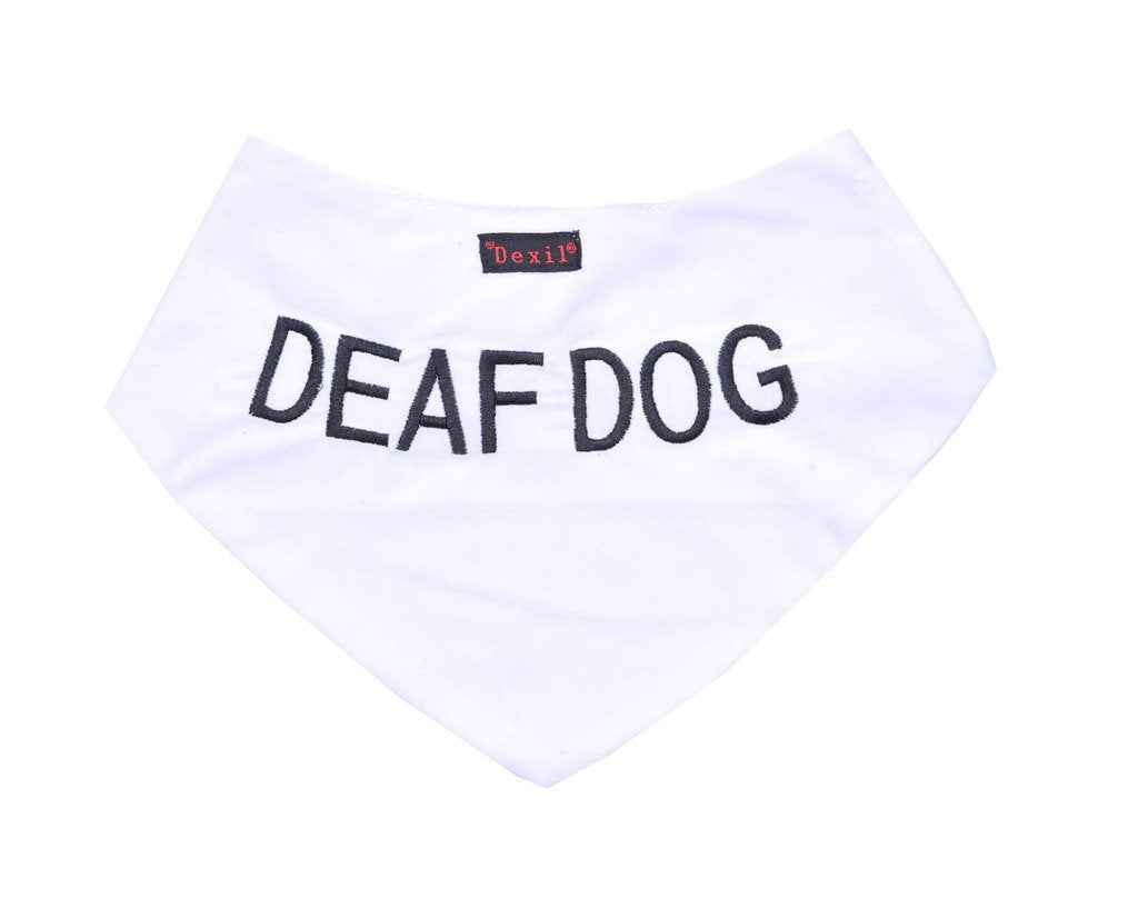 [Australia] - DEAF DOG White Dog Bandana quality personalised embroidered message neck scarf fashion accessory Prevents accidents by warning others of your dog in advance 