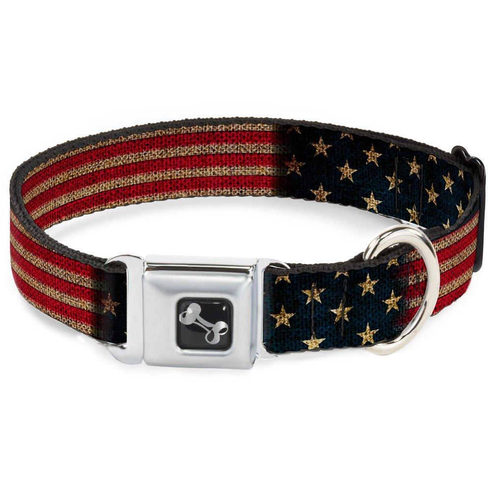 [Australia] - Dog Collar Seatbelt Buckle Vintage US Flag Stretch 18 to 32 Inches 1.5 Inch Wide 