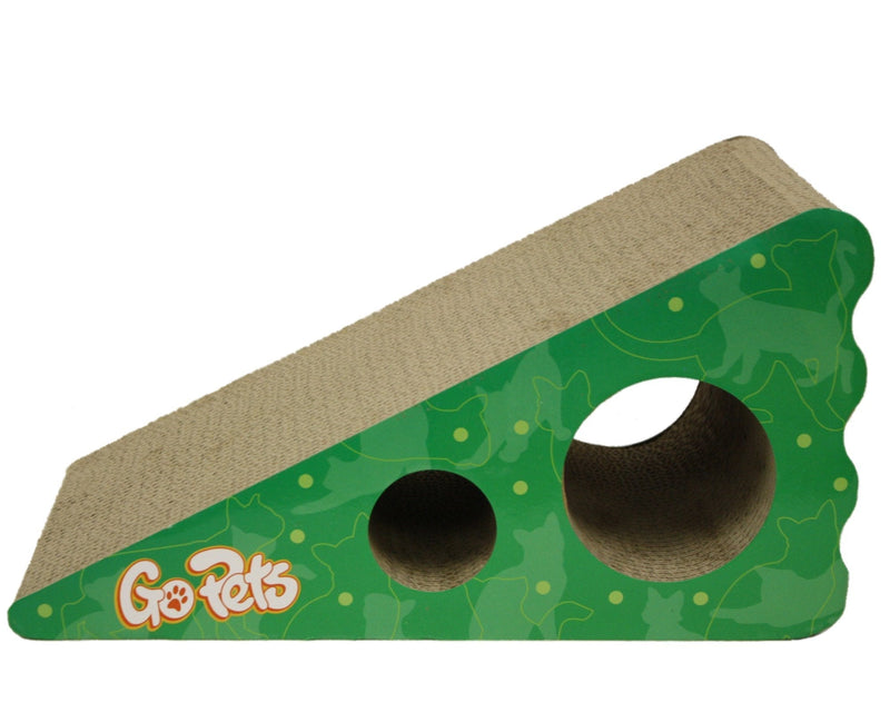 [Australia] - GoPets Premium Cat Scratcher, Wedge Shaped Corrugated Cardboard is Reversible Lasts 2X Longer Includes 1 Pack Catnip, Natural Incline More Ergonomic Than Scratching Post, Cutouts to Hide Toys 