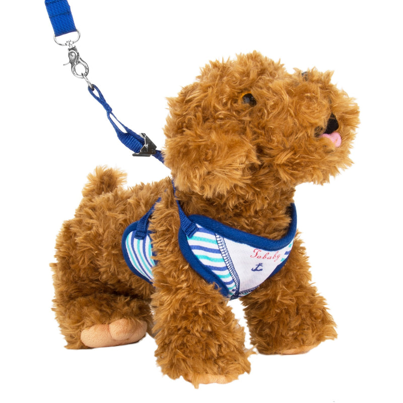 [Australia] - CueCue Pet Choke Free Stripped Harness and Leash Combo Set Large Blue Stripped 