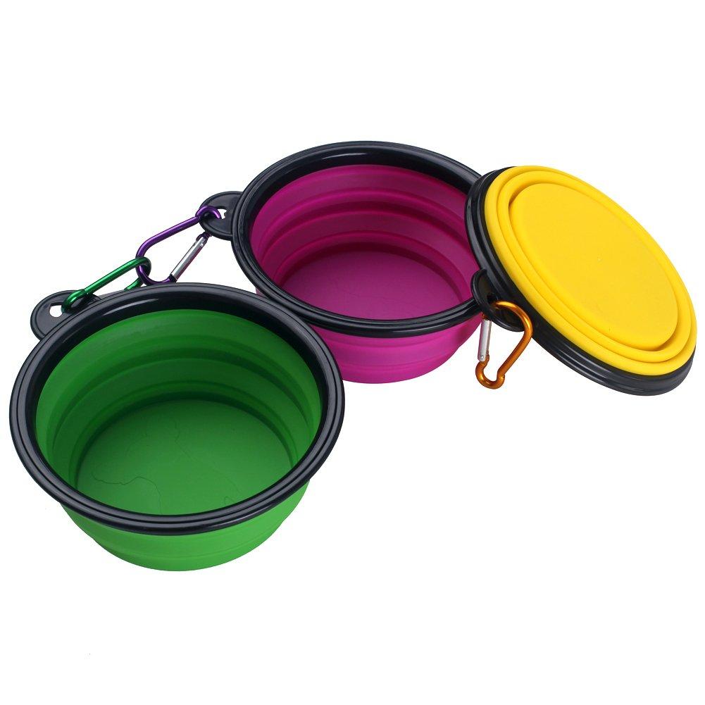 [Australia] - HAZOULEN Collapsible Silicone Travel Bowls for Pet Dog Cat, Yellow, Green, Purple, 3 Pack 
