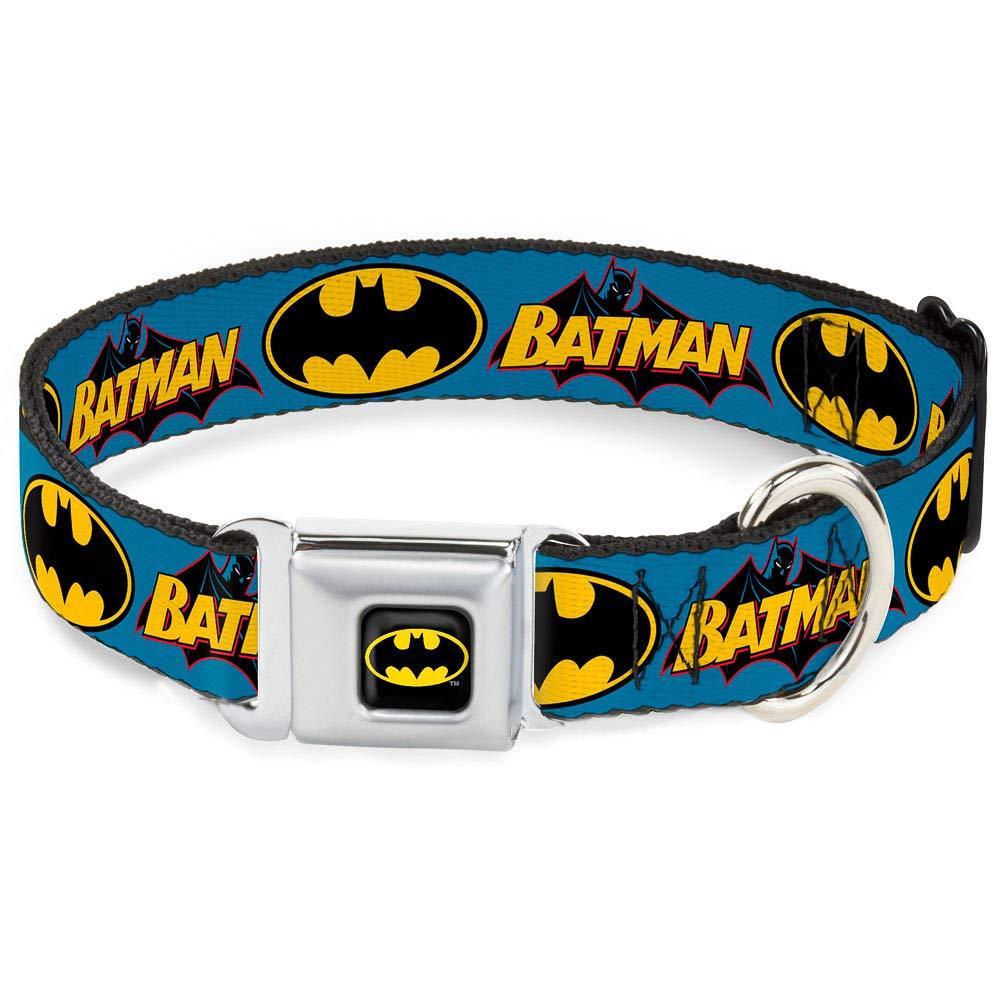 [Australia] - Buckle-Down Seatbelt Buckle Dog Collar - Vintage Batman Logo & Bat Signal Blue 1" Wide - Fits 9-15" Neck - Small 