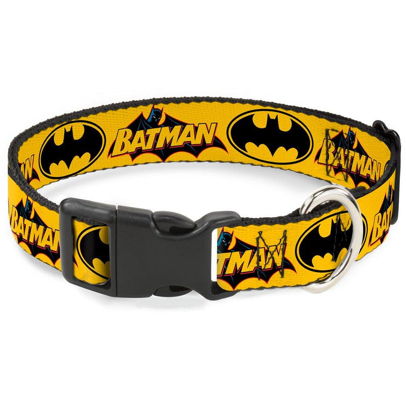 [Australia] - Buckle-Down Dog Collar Plastic Clip Vintage Batman Logo Bat Signal 3 Yellow Available in Adjustable Sizes for Small Medium Large Dogs 1" Wide - Fits 11-17" Neck - Medium 