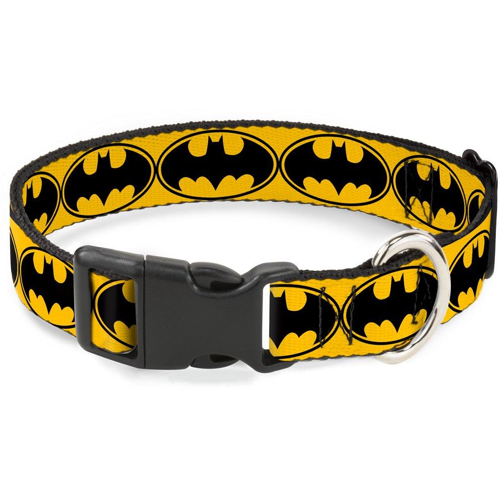 [Australia] - Buckle-Down Dog Collar Plastic Clip Bat Signal 3 Yellow Black Yellow Available in Adjustable Sizes for Small Medium Large Dogs 1" Wide - Fits 15-26" Neck - Large 