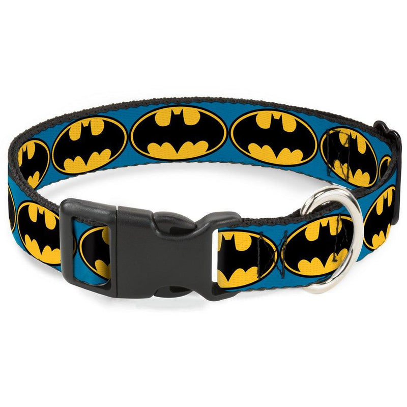 [Australia] - Buckle-Down Dog Collar Plastic Clip Bat Signal 3 Blue Black Yellow Available in Adjustable Sizes for Small Medium Large Dogs 1" Wide - Fits 9-15" Neck - Small 