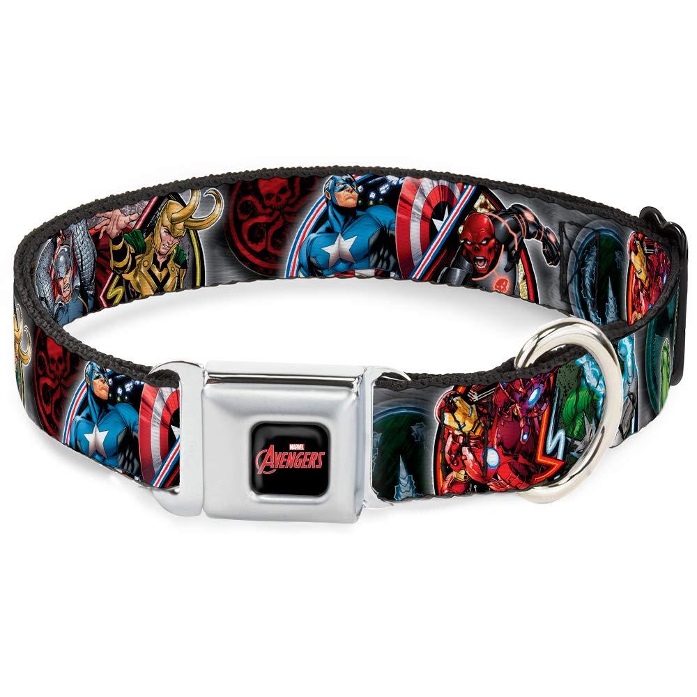 [Australia] - Buckle-Down Seatbelt Buckle Dog Collar - Marvel Avengers Superhero/Villain Poses 1" Wide - Fits 15-26" Neck - Large 