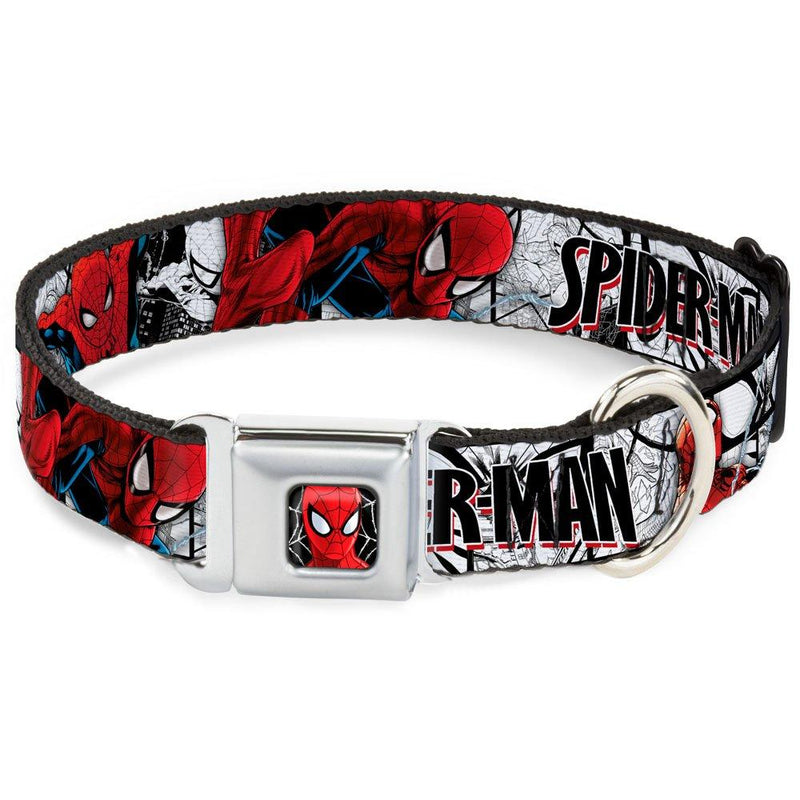 [Australia] - Buckle-Down Dog Collar Seatbelt Buckle Spider Man Action Poses Comic Scenes White Black Red Available in Adjustable Sizes for Small Medium Large Dogs 1.5" Wide - Fits 16-23" Neck - Medium 