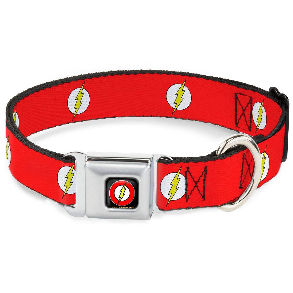 [Australia] - Buckle-Down Dog Collar Seatbelt Buckle Flash Logo Red White Yellow Available in Adjustable Sizes for Small Medium Large Dogs 1" Wide - Fits 15-26" Neck - Large 