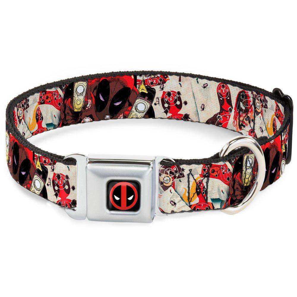 [Australia] - Buckle-Down Seatbelt Buckle Dog Collar - Deadpool Shooting/Targets 1" Wide - Fits 11-17" Neck - Medium 