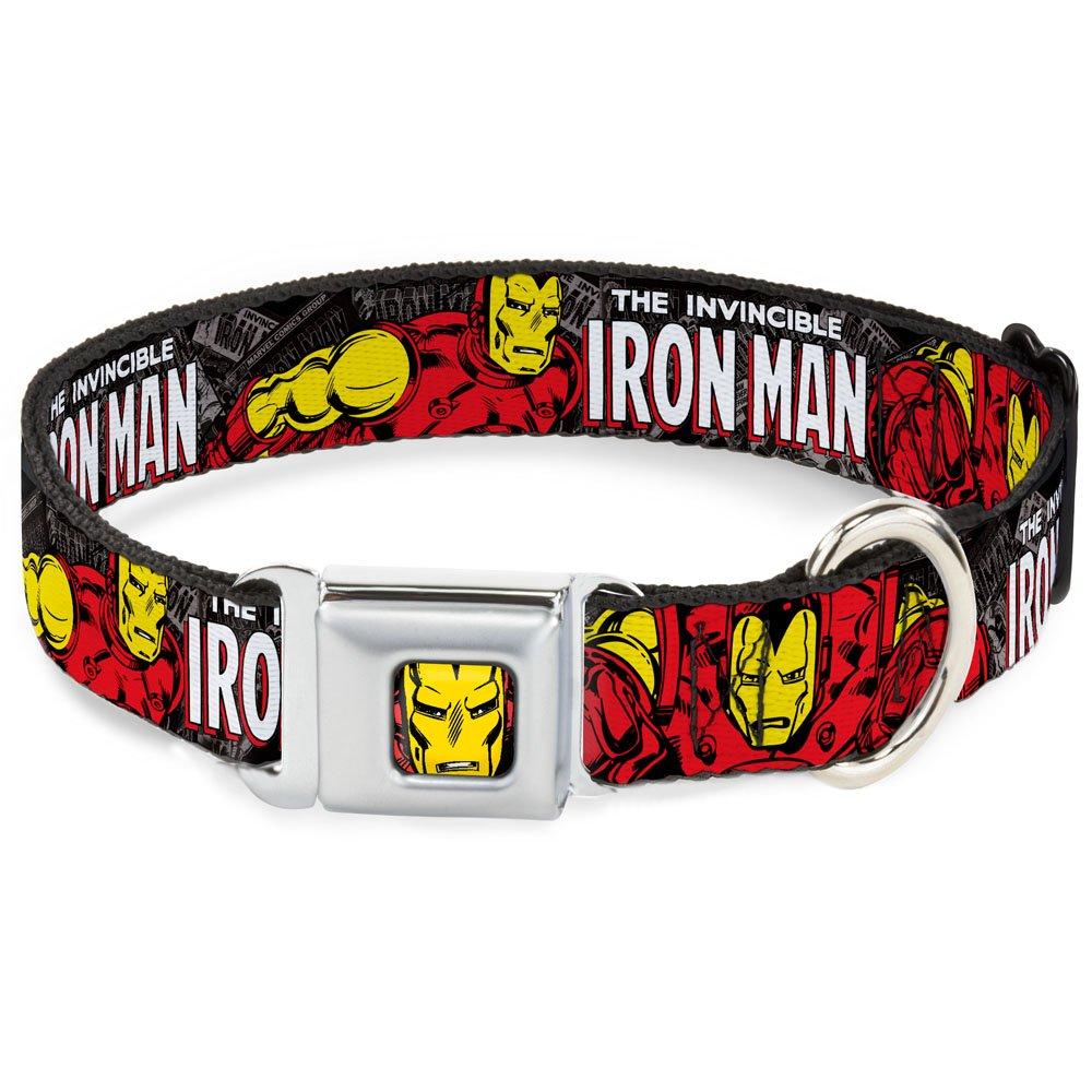 [Australia] - Buckle-Down Dog Collar Seatbelt Buckle The Invincible Iron Man Stacked Comic Books Action Poses Available in Adjustable Sizes for Small Medium Large Dogs 1" Wide - Fits 9-15" Neck - Small 