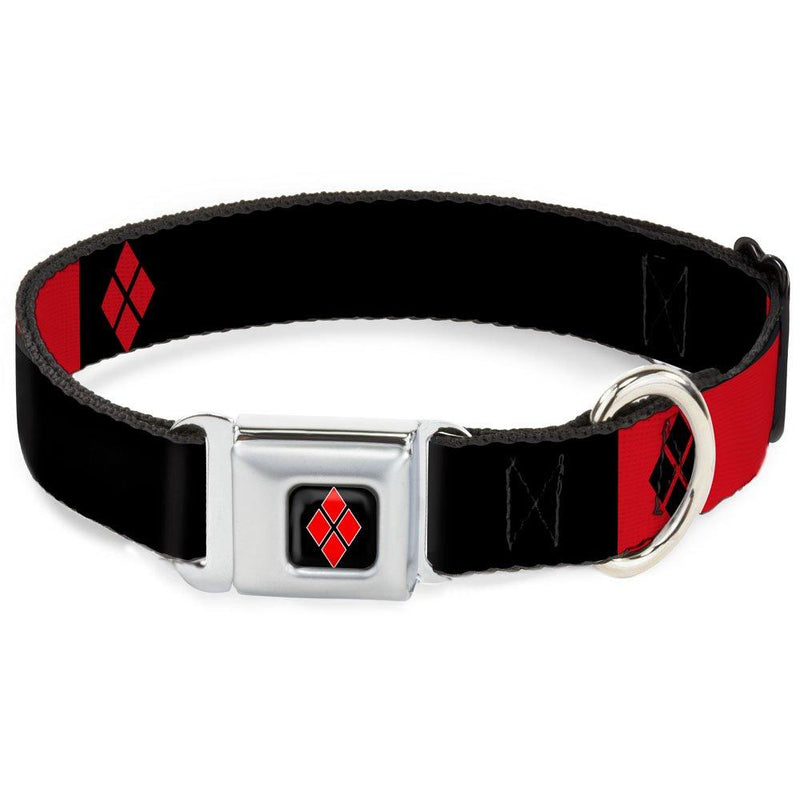 [Australia] - Buckle-Down Dog Collar Seatbelt Buckle Harley Quinn Diamonds Black Red White Available in Adjustable Sizes for Small Medium Large Dogs 1" Wide - Fits 11-17" Neck - Medium 