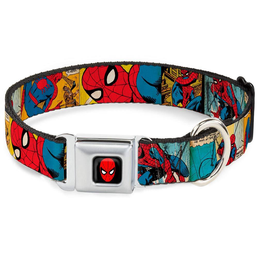 [Australia] - Buckle-Down Dog Collar Seatbelt Buckle Spider Man Comic Strip Available in Adjustable Sizes for Small Medium Large Dogs 1.5" Wide - Fits 16-23" Neck - Medium 