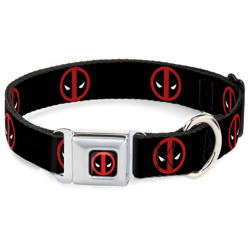 [Australia] - Buckle-Down Seatbelt Buckle Dog Collar - Deadpool Logo Black/Red/White 1" Wide - Fits 15-26" Neck - Large 