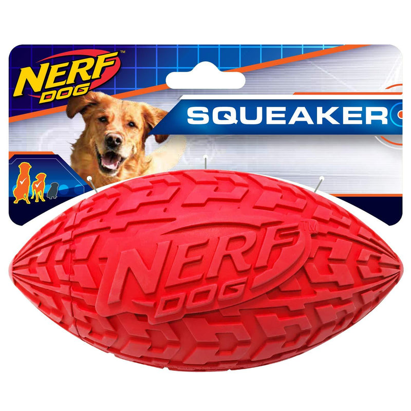 [Australia] - Nerf Dog Tire Football Dog Toy with Interactive Squeaker, Lightweight, Durable and Water Resistant, for Medium/Large Breeds Red Large - 6 inch 
