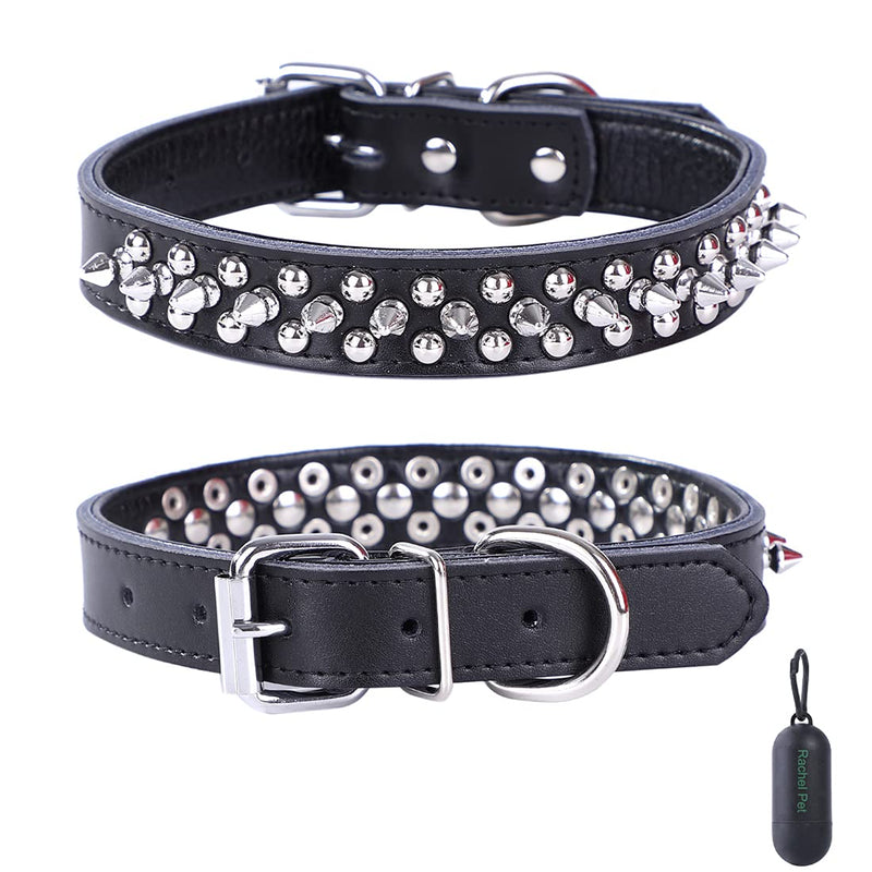 Rachel Pet Products Rivet Spiked Studded Genuine Leather Dog Collar for Small or Medium Pet Black - PawsPlanet Australia