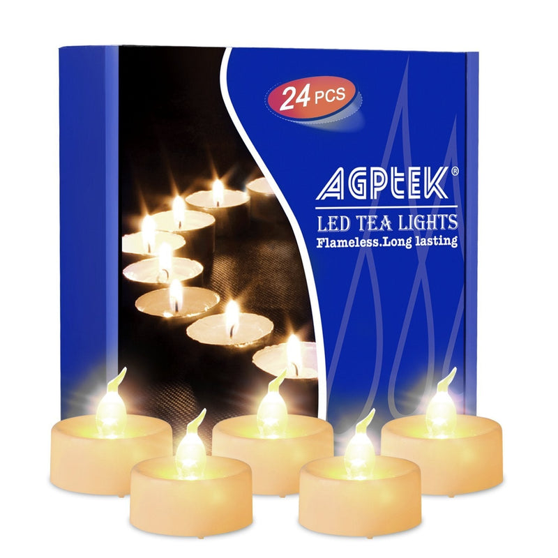 AGPTEK Timer No flicker Flameless LED Candles Battery-Operated Long Lasting Tealights for Wedding Holiday Party Home Decoration 24pcs(Warm White) Warm White - PawsPlanet Australia