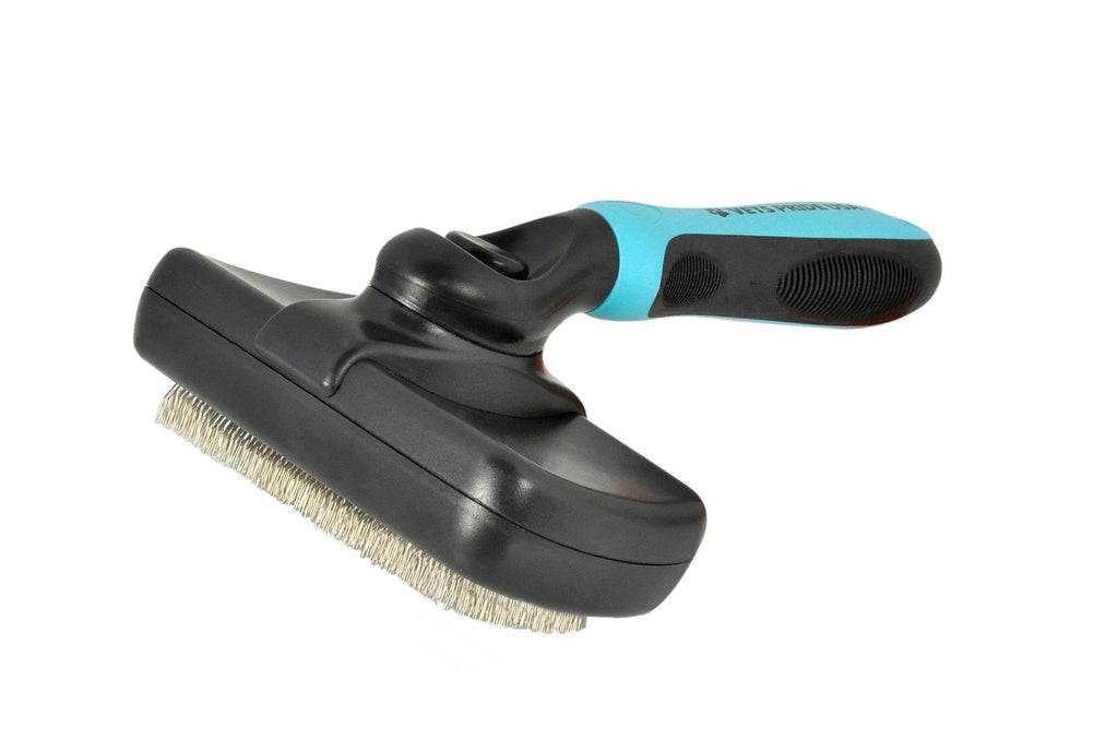 [Australia] - Self Cleaning Slicker Brush for Dogs & Cats. Press a Button & Slicker Head Wipes Clean Removing Mats Tangles & Loose Undercoat. Professional Quality Pet Grooming Tool. Ergonomic Soft Grip Handle 