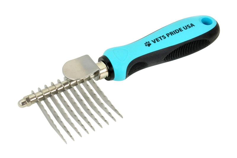 Vets Pride USA Dematting Comb for Dogs and Cats - Stainless Steel Tool for Tangles, Knots, and Matted Hair - Reversible Serrated Blades - Soft Handle and Thumb Rest - Perfect for Any Breed and Size - PawsPlanet Australia