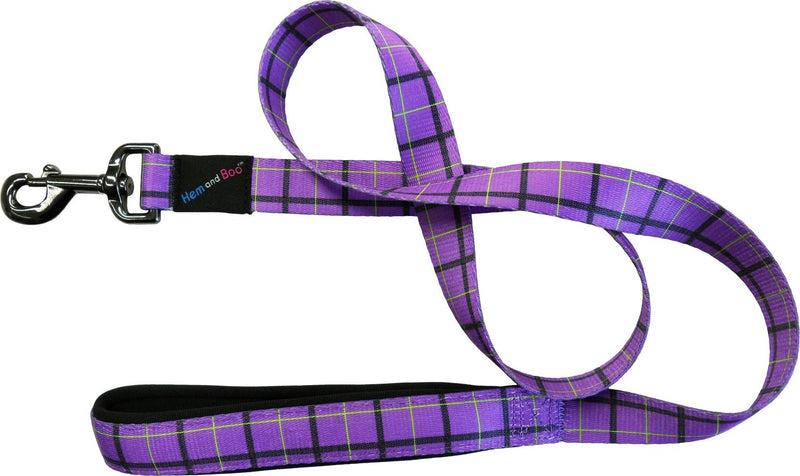 HEM & BOO Purple Check Padded Handle Dog Lead, Medium, Purple Check - PawsPlanet Australia