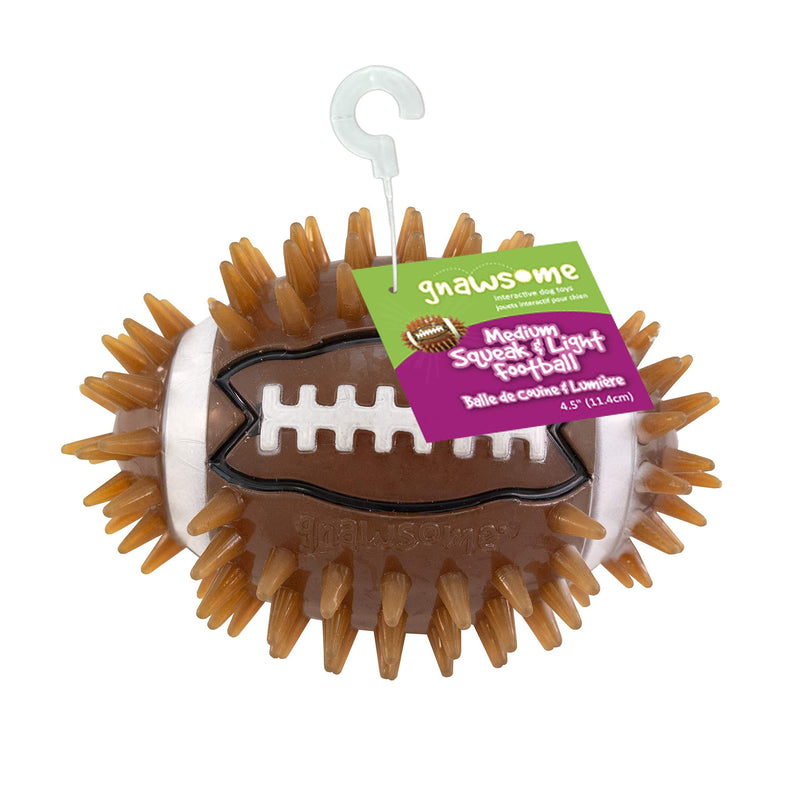 [Australia] - Gnawsome 4.5" Spiky Squeak & Light Football for Dogs - Durable, Rubber Bouncy Puppy Fetch & Chew Toy for Your Pet, Colors Will Vary 