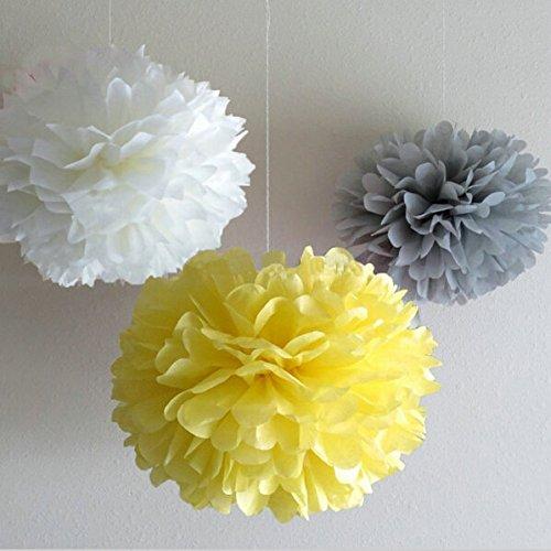 Krismile Pack of 18 Mixed White Gray Yellow Party Tissue Pompoms Paper Flower Pom Poms Wedding Birthday Party Christmas Girls Room Decoration - PawsPlanet Australia