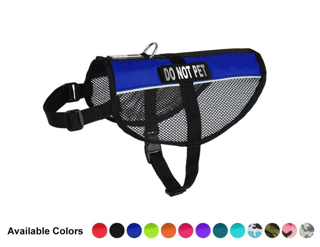 [Australia] - Dogline MaxAire Vest Do Not Pet Removable Patch Adjustable Harness Reflective for Puppies Small Medium and Large Dogs Girth 17 by 21" Blue 