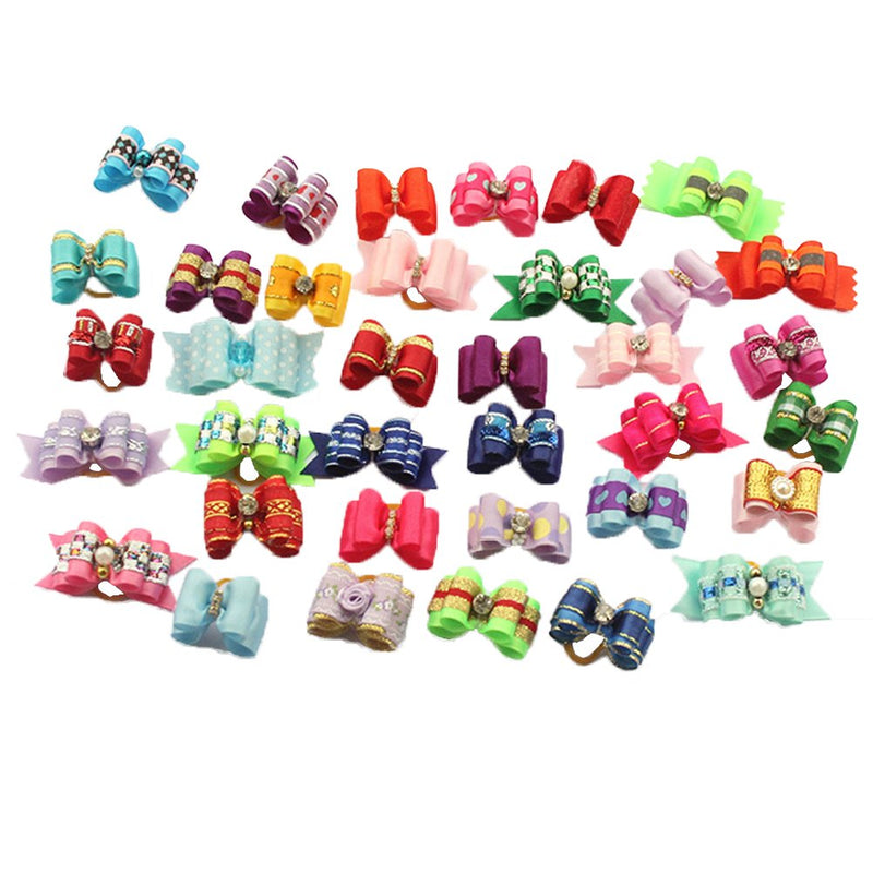 PET SHOW 20pcs Small Dog Hair Bows with Rubber Bands Puppies Doggies Cats Topknot Bowknot Matching Hair Grooming Accessories for Boy Girl Pomeranian Yorkie Poodle Maltese Shih Tzu Groomer Assorted - PawsPlanet Australia