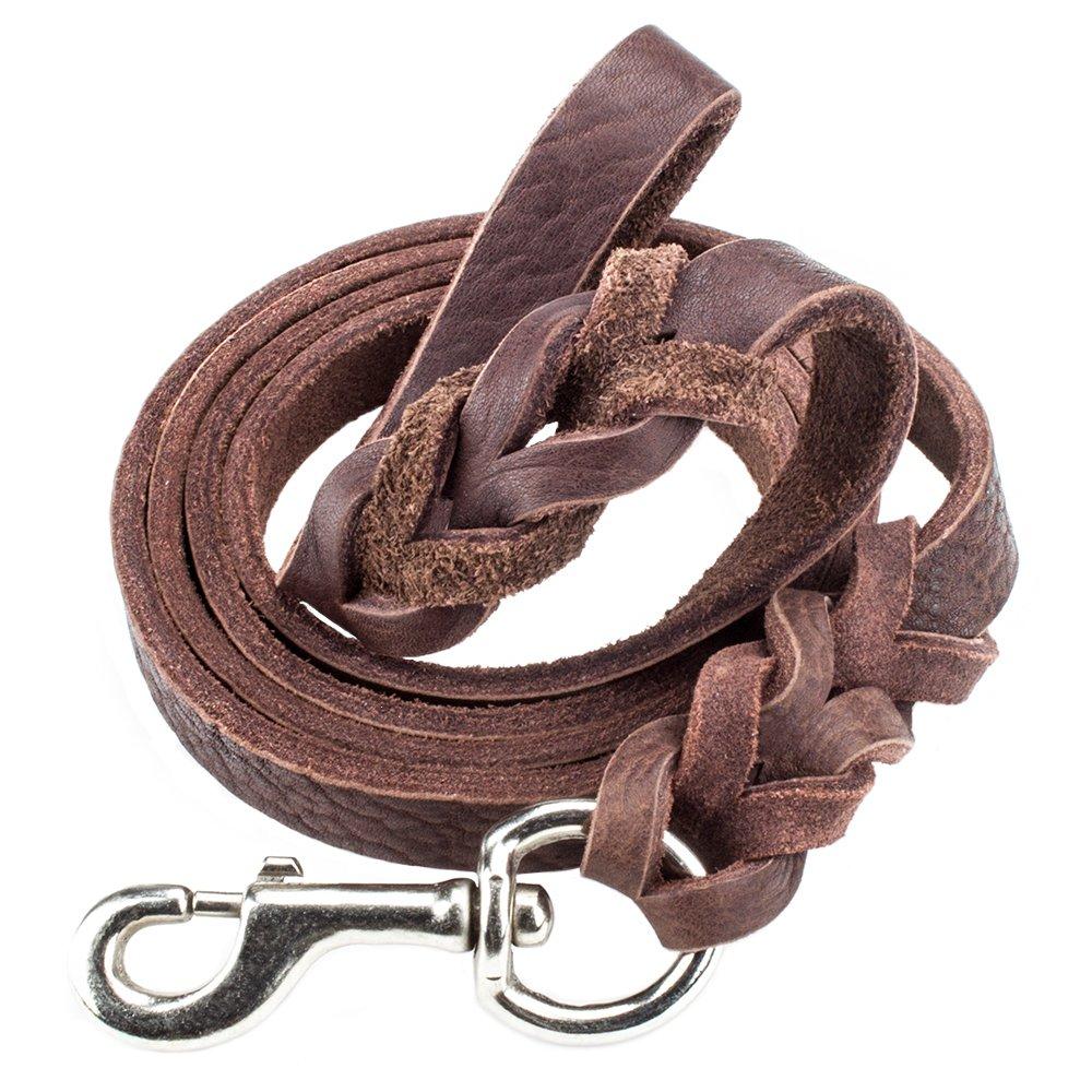 [Australia] - Weebo Pets 6-Foot Braided Soft Latigo Leather Dog Leash for Walking & Training 