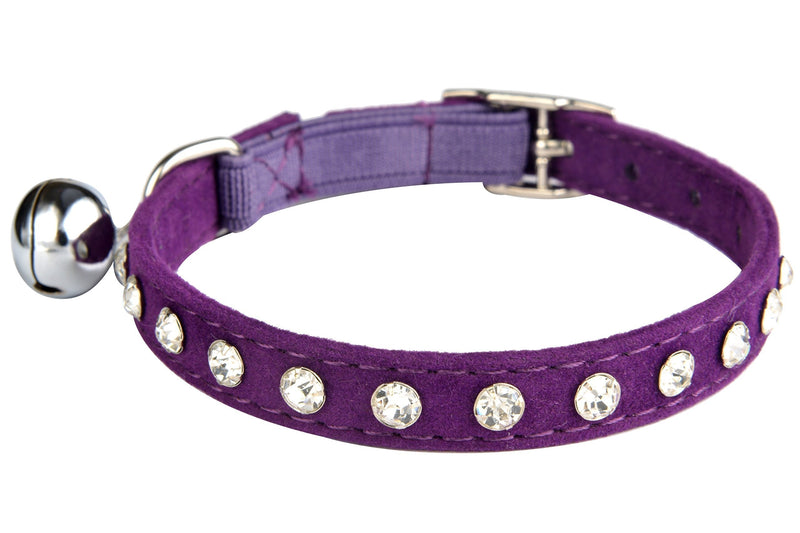 [Australia] - KOOLTAIL Purple Velvet Safety Elastic Belt Rhinestones Crystal Jeweled Cat Collars with Bell 8-10.5 Inches 