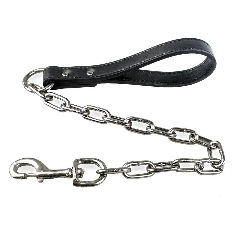 [Australia] - Didog 28 inch Length Heavy Duty Anti-bite Dog Giant Chain Leash with Leather Handle Black 