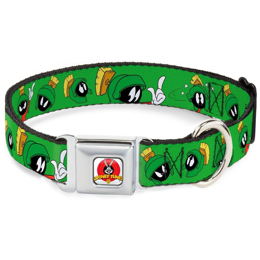 [Australia] - Dog Collar Seatbelt Buckle Marvin The Martian Poses Expressions Green 16 to 23 Inches 1.5 Inch Wide 