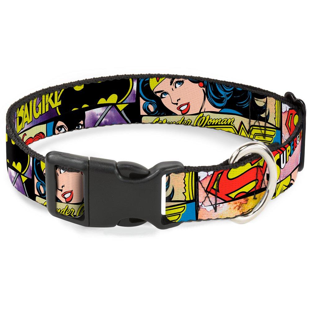 [Australia] - Buckle-Down Dog Collar Plastic Clip Superheroines Wonder Woman Supergirl Batgirl 15 to 26 Inches 1.0 Inch Wide 1.5" Wide - Fits 16-23" Neck - Medium 