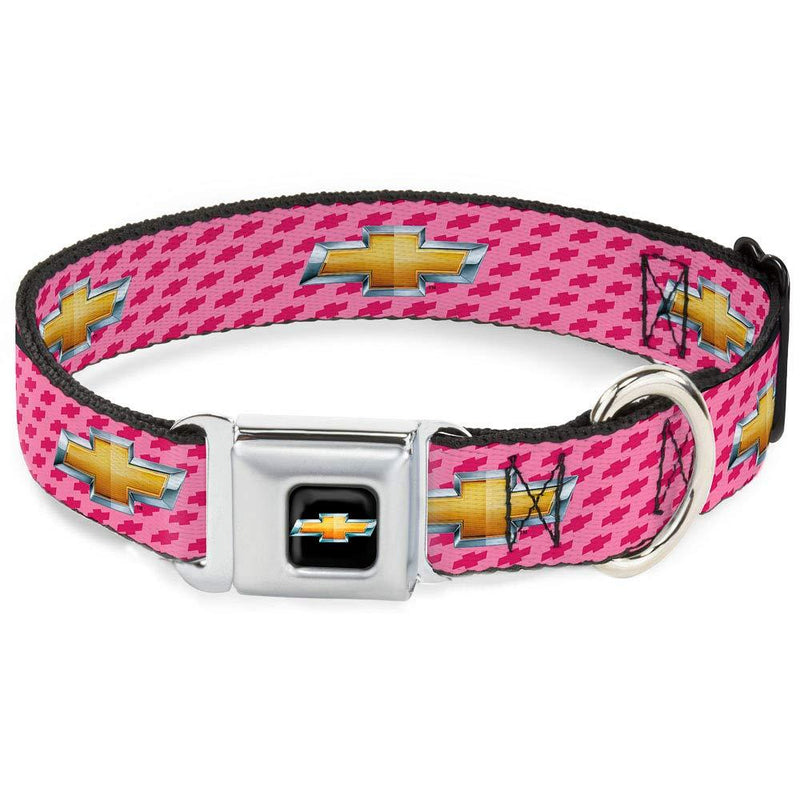 [Australia] - Buckle-Down Dog Collar Seatbelt Buckle Chevy Gold Bowtie Logo Pink Available in Adjustable Sizes for Small Medium Large Dogs 1" Wide - Fits 15-26" Neck - Large 