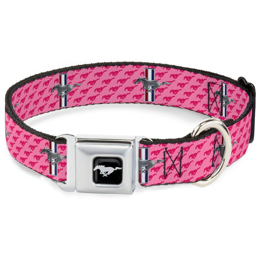 [Australia] - Dog Collar FM-Ford Mustang Black Silver - Ford Mustang w Bars w Text Pink Logo Repeat - Medium 11-17" 