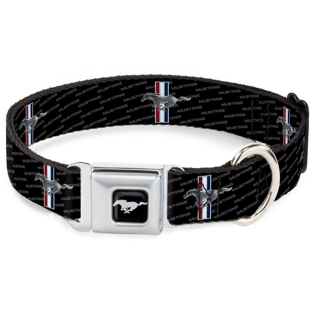 [Australia] - Dog Collar FM-Ford Mustang Black Silver - Ford Mustang w Bars Repeat w Text - Medium 11-17" 