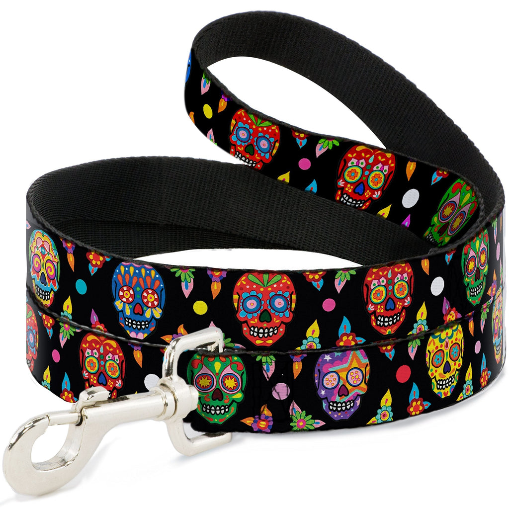 [Australia] - Dog Leash Colorful Calaveras Black Multi Color 6 Feet Long 0.5 Inch Wide 4 Feet Long - 1" Wide 