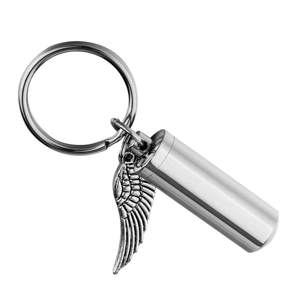 HooAMI Silver Tone Angel Wing with Cylinder Cremation Urn Keychain Keepsake Memorial Ashes Jewelry - PawsPlanet Australia